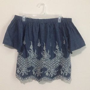 Blue and white floral crop top